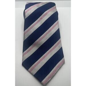 Countess Mara Vintage Men’s Repp Tie Blue Gray Pink Striped EXC Necktie 60”!